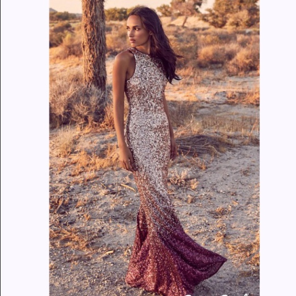 Gold and Maroon ombré formal dress